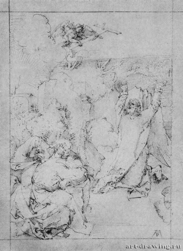 Серия рисунков так называемых "Зеленых Страстей". Эскиз. Христос на горе Елеонской (Моление о чаше). 1504 - 26,3 x 18,8 Перо на бумаге Библиотека Амброзиана Милан
