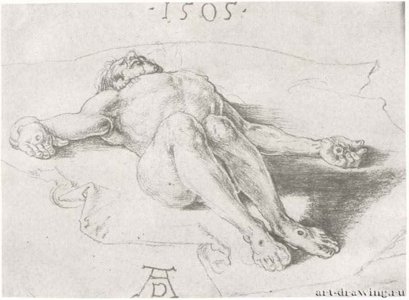 Тело Христа после снятия с креста. 1505 - 17,1 х 23,5 Уголь на бумаге Музей изящных искусств, Отдел гравюры и рисунка Кливленд (Огайо)