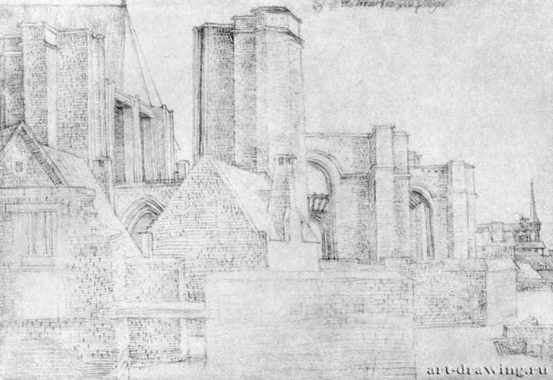 Хор Большой церкви (Гроте керк) в Берген оп Зоом. 1520 - 13,2 x 18,2 Серебряный штифт на бумаге Художественный институт Штеделя, Гравюрный кабинет Франкфурт-на-Майне