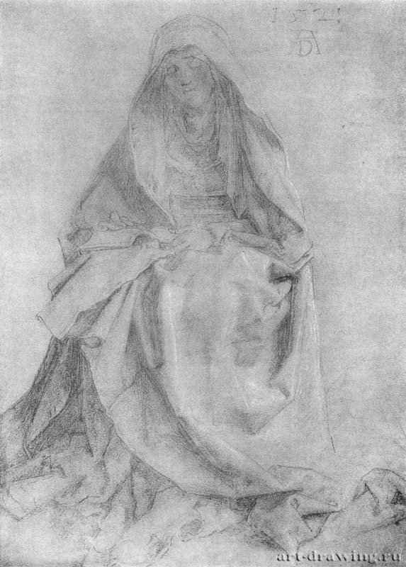 Читающая Мария. 1521 - 29,6 x 21,3 Свинцово-оловянный штифт на грунтованной зеленым тоном бумаге Собрание графики Альбертина Вена