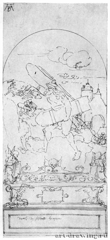Эскиз для капеллы Фуггеров в Аугсбурге. Самсон с воротами Газы. 1510 - 30,1 x 13,4 Перо на бумаге Музей Любомирских Лемберг