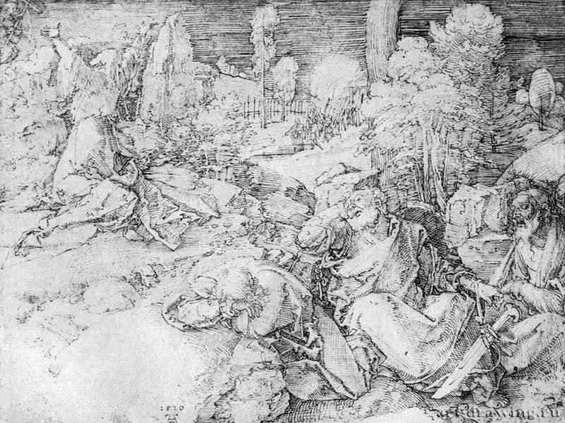 Эскизы к серии "Страсти Христа". Христос на горе Елеонской (Моление о чаше). 1520 - 20,6 x 27,4 Перо на бумаге Собрание Хирш Базель