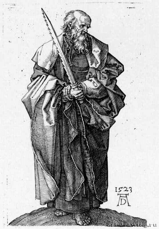 Апостол Симон. 1523 - 11,8 х 7,5 Резцовая гравюра на меди Музей Метрополитен, Отделение рисунка Нью-Йорк