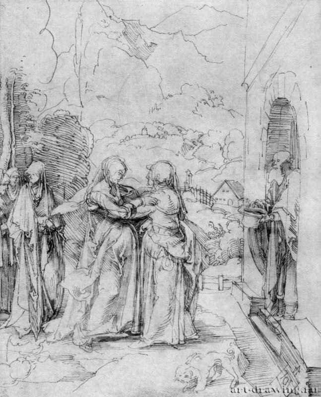 Встреча Марии и Елизаветы. 1504 - 25,5 x 20,7 Перо светло-коричневым тоном, на бумаге Собрание графики Альбертина Вена