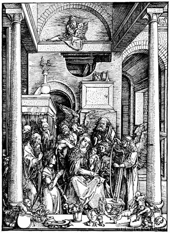 Серия "Жизнь Марии". Поклонение Марии. 1500-1501 - 29,5 х 21 Ксилография
