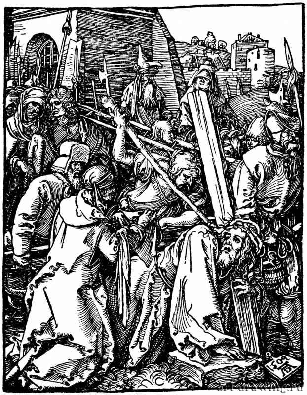 Серия "Малые Страсти". Несение креста. 1509 - 12,7 х 9,7 Ксилография