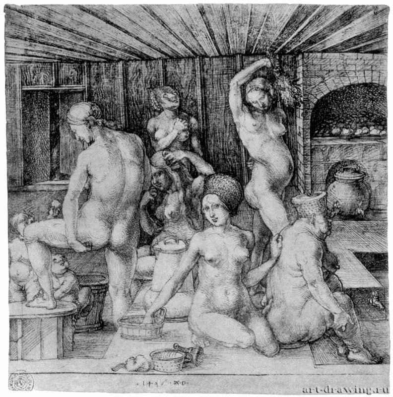 Женская баня. 1496 - 23,1 x 22,6 Перо на бумаге Кунстхалле, Гравюрный кабинет Бремен