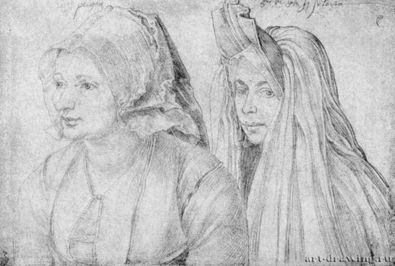 Женщины из Бергеба и Гуса. 1520 - 12,9 x 19 Серебряный штифт, на бумаге Музей Конде Шантийи