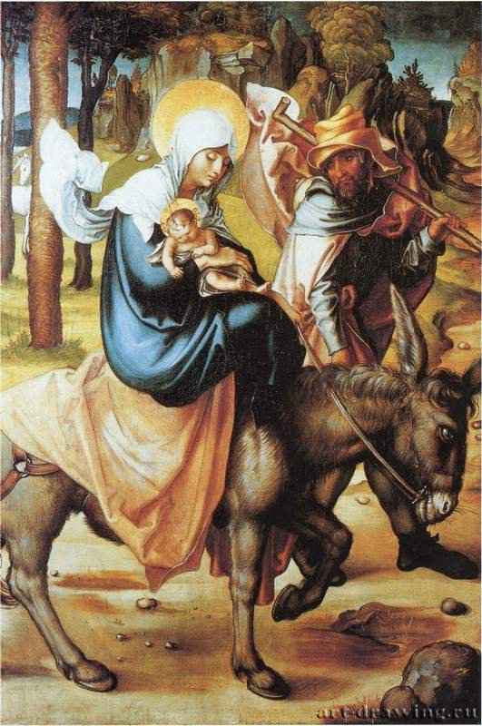 Семь скорбей Марии, центральная часть, Бегство в Египет - 1494-1497 *63 x 46 смДеревоВозрождениеГерманияДрезден. Картинная галерея