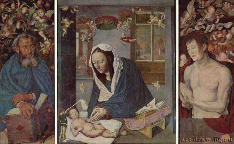 Алтарь Девы Марии, центральное изображение и створки, общий вид - 1496 *Центральная доска 95 x 105,5, створки 112 x 43,5 смХолстВозрождениеГерманияДрезден. Картинная галерея