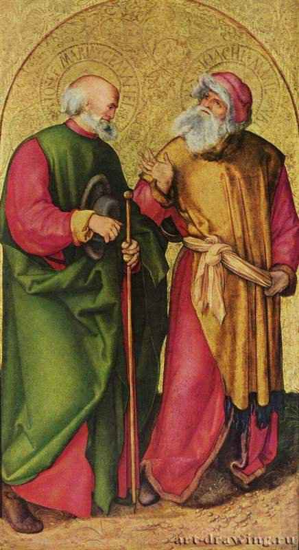 Алтарь трех волхвов, левая створка, Иосиф и Иоахим - 1504 *96 x 54 смДеревоВозрождениеГерманияМюнхен. Старая Пинакотека