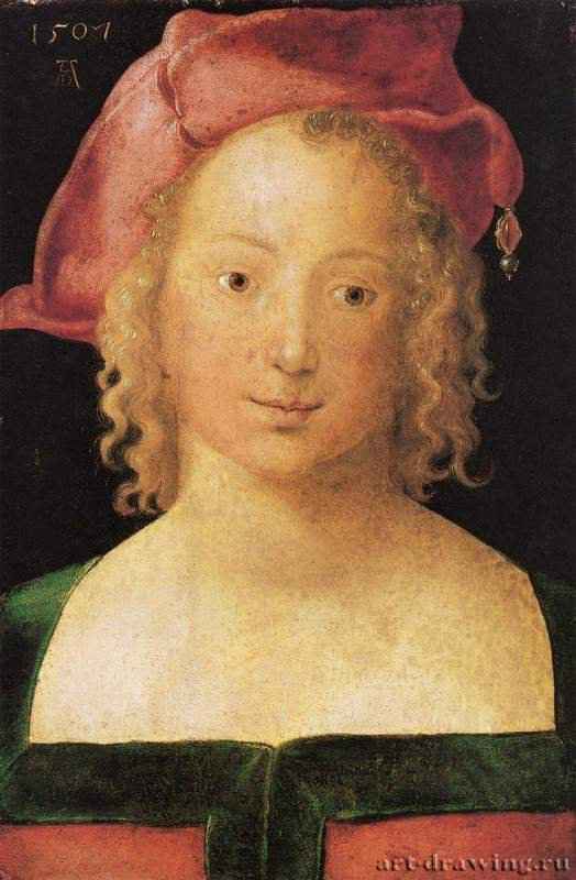 Портрет молодой девушки с красным беретом - 150730,4 x 30 смДерево, пергаментВозрождениеГерманияБерлин. Картинная галерея