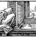 Художник, рисующий лежащую женщину. 1512-1525 - 7,5 х 21,5 Ксилография