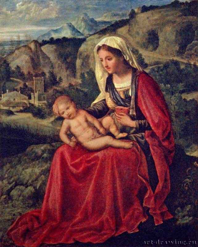 Мария с младенцем на фоне пейзажа - 1500-151044 x 36,5 смДерево, маслоВозрождениеИталияСанкт-Петербург. Государственный Эрмитаж
