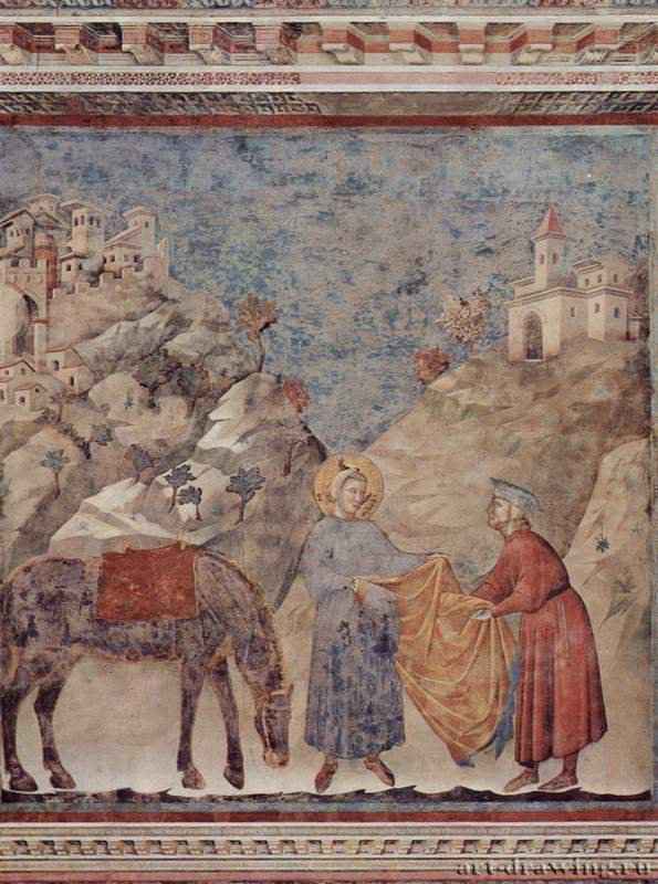 Цикл фресок о жизни св. Франциска Ассизского. св. Франциск дарит свой плащ бедному рыцарю - 1296-1298ФрескаГотика, раннее ВозрождениеИталияАссизи. Сан Франческо, верхняя церковь