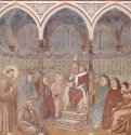 Цикл фресок о жизни св. Франциска Ассизского. св. Франциск проповедует перед папой Гонорием III - 1296-1298ФрескаГотика, раннее ВозрождениеИталияАссизи. Сан Франческо, верхняя церковь
