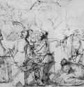 Сельский священник Арлотто за столом. 1623-1624 - 131 х 171 мм Перо коричневым тоном, отмывка, следы красного и черного мела, на белой бумаге Флоренция Уффици, Кабинет рисунков и гравюр Италия