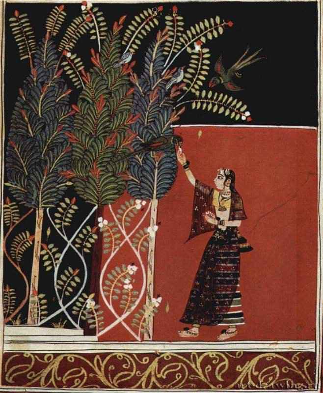 Из цикла "Рагмала". Гаури Рагини. 1680 - 15,6 x 14,4 см. Бумага. Стиль раджастани. Индия. Хайдарабад. Собрание Джагдиша Миттала. Школа Мальвы.