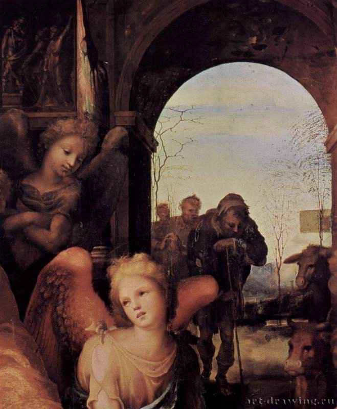 Рождество. Деталь: ангел и пастухи. 1523-1524 - ДеревоМаньеризмИталияСиена. Сан Мартино