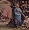 Аллегорический цикл фресок (Политические добродетели) из Палаццо Пубблико в Сиене. Трибун Публий Муций посылает своих союзников на костёр. 1532-1535 - ФрескаМаньеризмИталияСиена. Палаццо Пубблико