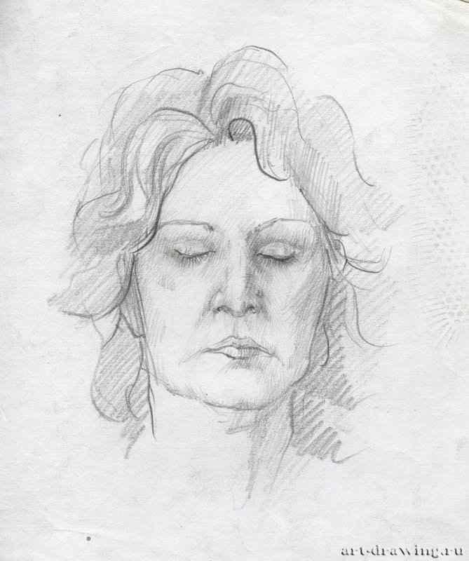 Портрет женщины, 2008 г. - Карандаш, бумага; 15,5 x 18,54 см. Частная коллекция. Москва. Россия. «Серия работ в московском метрополитене»