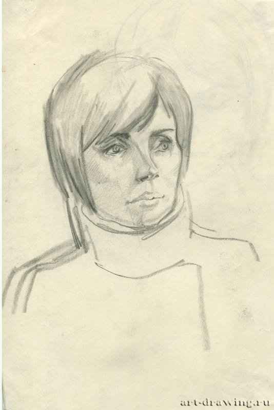 Портрет женщины, 2008 г. - Карандаш, хелтая бумага; 16,68 x 24,98 см. Частная коллекция. Москва. Россия.