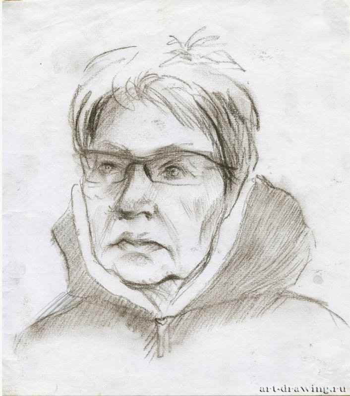 Портрет женщины, 2008 г. - Сепия, бумага; 18 x 20,38 см. Частная коллекция. Москва. Россия. «Серия работ в московском метрополитене»