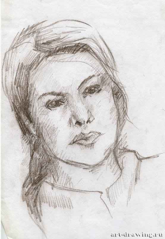 Портрет девушки, 2008 г. - Сепия, бумага; 17,38 x 25,07 см. Частная коллекция. Москва. Россия.