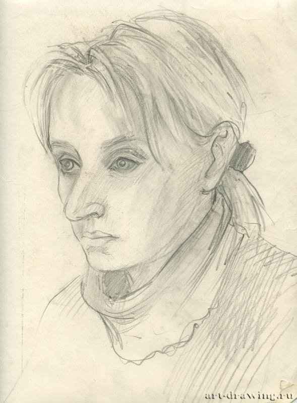 Портрет женщины, 2009 г. - Карандаш, хелтая бумага; 21,24 x 28,84 см. Частная коллекция. Москва. Россия.