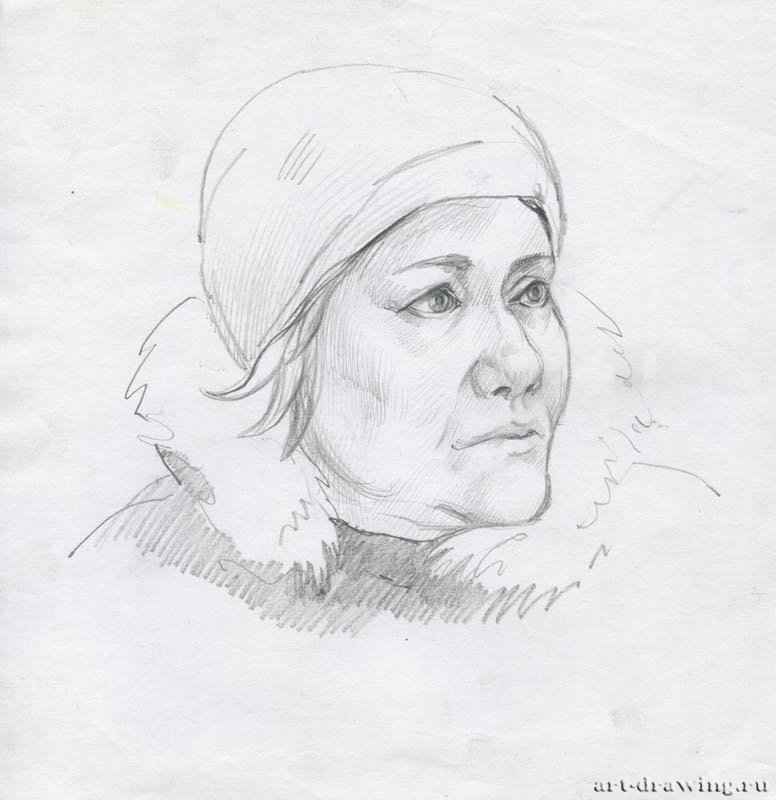 Портрет женщины, 2009 г. - Карандаш, бумага; 20,14 x 20,77 см. Частная коллекция. Москва. Россия.