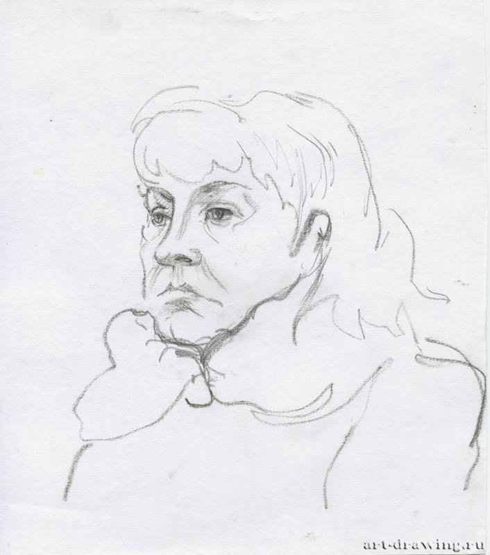 Портрет женщины, 2009 г. - Карандаш, бумага; 18,13 x 20,55 см. Частная коллекция. Москва. Россия. «Серия работ в московском метрополитене»