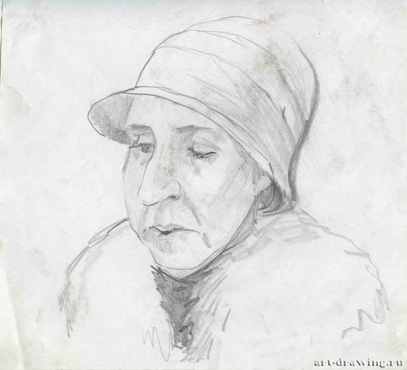 Портрет женщины, 2009 г. - Карандаш, бумага; 22,83 x 20,75 см. Частная коллекция. Москва. Россия. «Серия работ в московском метрополитене»