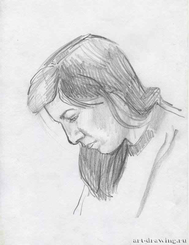 Портрет девушки, 2010 г. - Карандаш, бумага; 20,97 x 27,17 см. Частная коллекция. Москва. Россия. «Серия работ в московском метрополитене»