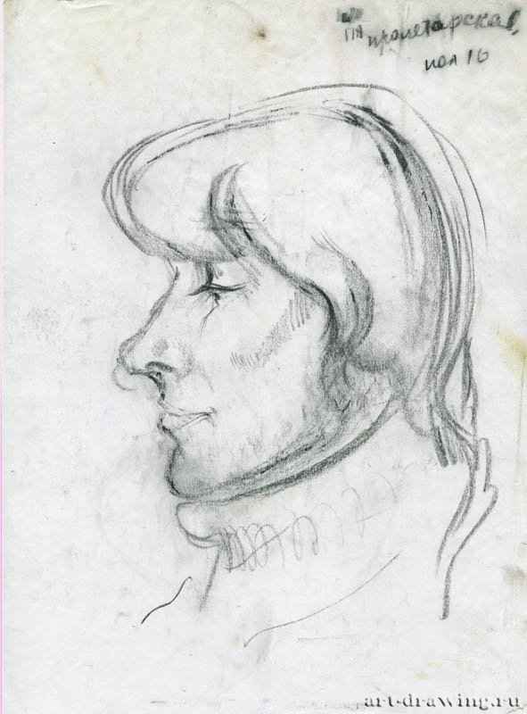 Портрет женщины, 2010 г. - Карандаш, бумага; 20,54 x 27,79 см. Частная коллекция. Москва. Россия. «Серия работ в московском метрополитене»