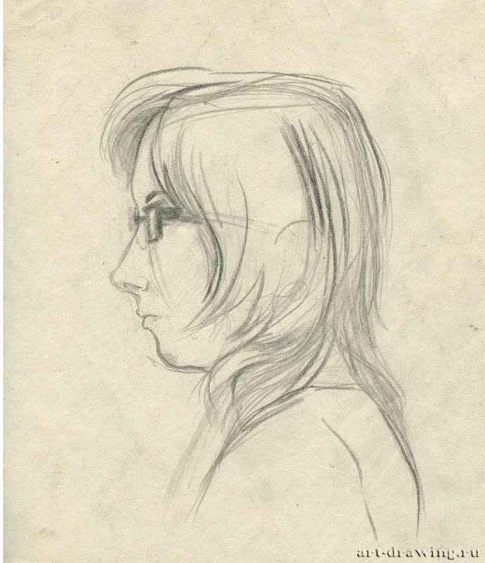 Портрет женщины, 2011 г. - Карандаш, хелтая бумага; 17,69 x 20,51 см. Частная коллекция. Москва. Россия. «Серия работ в московском метрополитене»