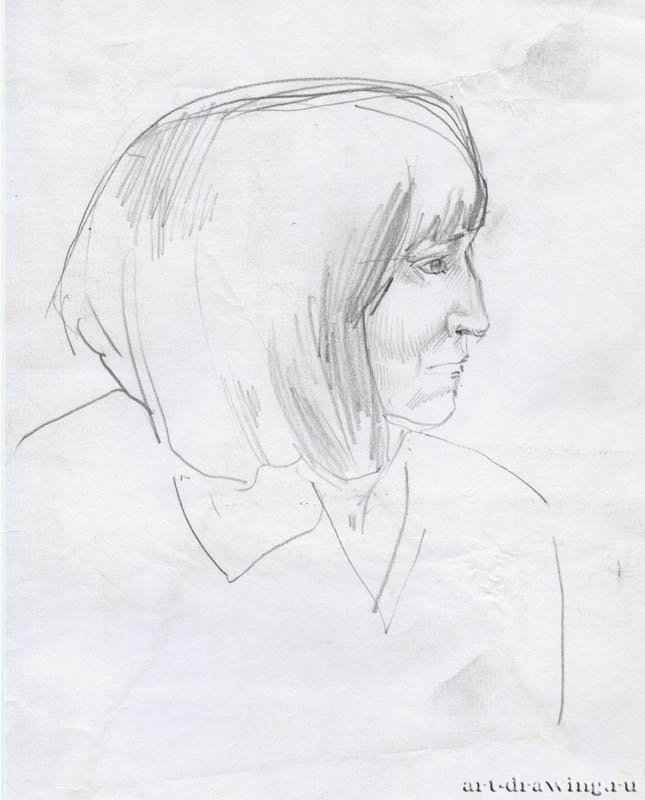 Портрет женщины, 2012 г. - Карандаш, бумага; 15,06 x 18,67 см. Частная коллекция. Москва. Россия. «Серия работ в московском метрополитене»