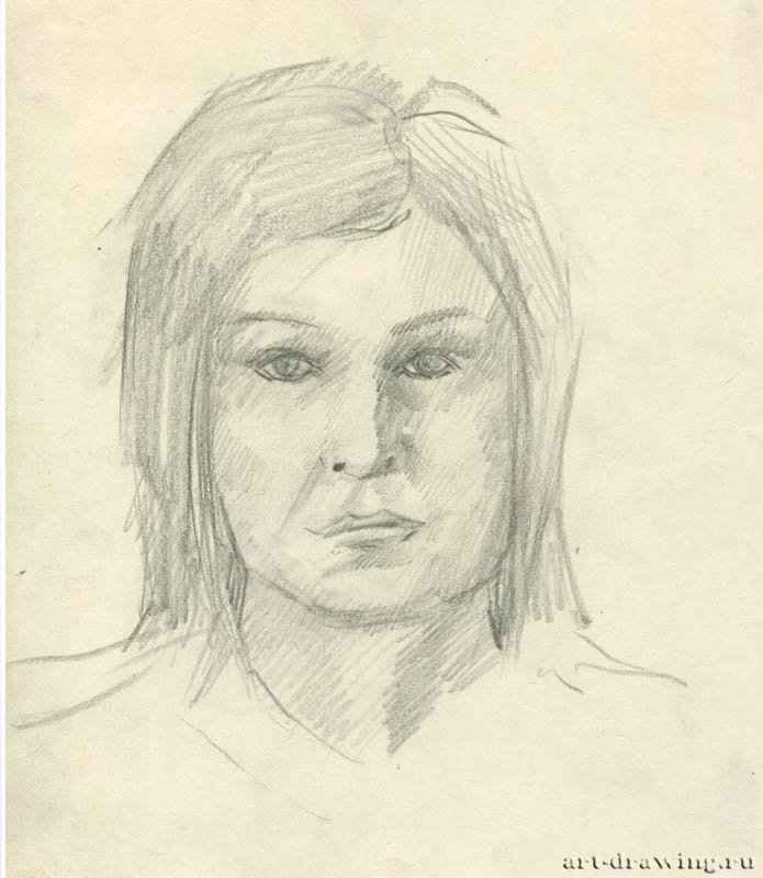 Портрет женщины, 2012 г. - Карандаш, хелтая бумага; 16,11 x 18,54 см. Частная коллекция. Москва. Россия.