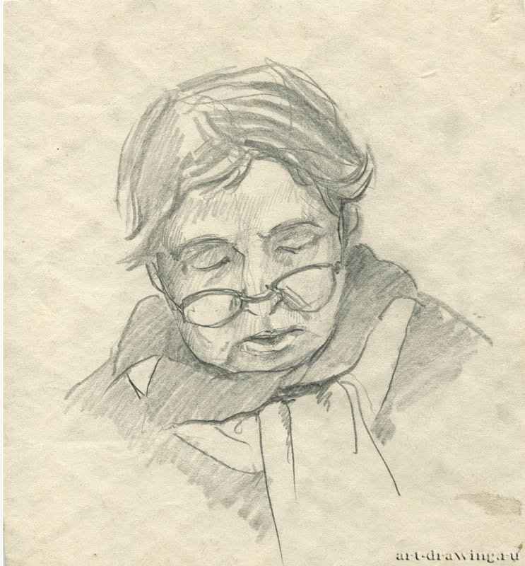 Портрет женщины, 2012 г. - Карандаш, хелтая бумага; 19,01 x 20,47 см. Частная коллекция. Москва. Россия. «Серия работ в московском метрополитене»