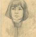 Портрет женщины, 2008 г. - Карандаш, хелтая бумага; 19,18 x 23,32 см. Частная коллекция. Москва. Россия.