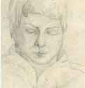 Портрет женщины, 2011 г. - Карандаш, хелтая бумага; 10,73 x 16,13 см. Частная коллекция. Москва. Россия. «Серия работ в московском метрополитене»