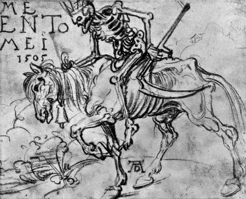 А. Дюрер: Смерть-всадник (Помни обо мне). Уголь. 1505. Британский музей. Лондон.